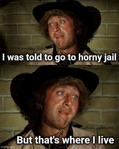 I was told to go to horny jail; But that's where I live | image tagged in gene wilder,memes,horny jail,that's where i live | made w/ Imgflip meme maker