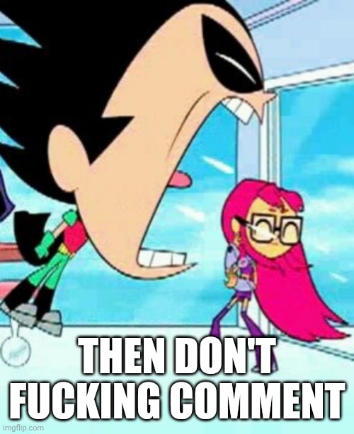 robin shouting | THEN DON'T FUCKING COMMENT | image tagged in robin shouting | made w/ Imgflip meme maker