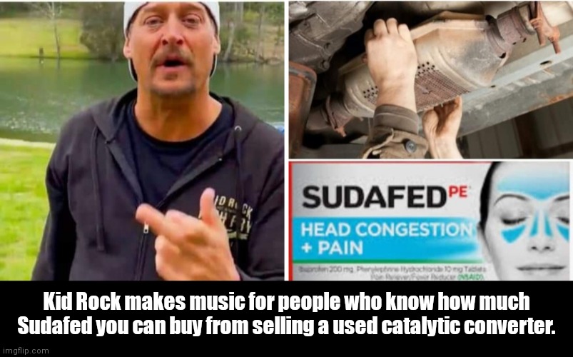 Methed Up Kid | Kid Rock makes music for people who know how much Sudafed you can buy from selling a used catalytic converter. | image tagged in funny | made w/ Imgflip meme maker
