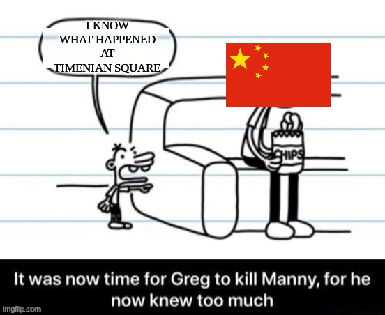 China | I KNOW WHAT HAPPENED AT TIMENIAN SQUARE | image tagged in it was now time for greg to kill manny for he now knew too much | made w/ Imgflip meme maker