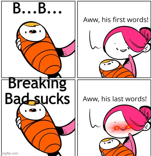 Aww, His Last Words | B...B... Breaking Bad sucks | image tagged in aww his last words | made w/ Imgflip meme maker