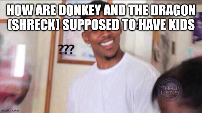 Black guy confused | HOW ARE DONKEY AND THE DRAGON (SHRECK) SUPPOSED TO HAVE KIDS | image tagged in black guy confused | made w/ Imgflip meme maker