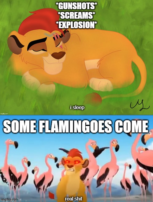 *GUNSHOTS*
*SCREAMS*
*EXPLOSION*; i sleep; SOME FLAMINGOES COME; real shit | image tagged in a mentally sick piece of garbage,garbage | made w/ Imgflip meme maker