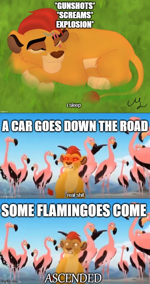 *GUNSHOTS*
*SCREAMS*
EXPLOSION*; i sleep; A CAR GOES DOWN THE ROAD; real shit; SOME FLAMINGOES COME; ASCENDED | image tagged in a mentally sick piece of garbage,garbage | made w/ Imgflip meme maker