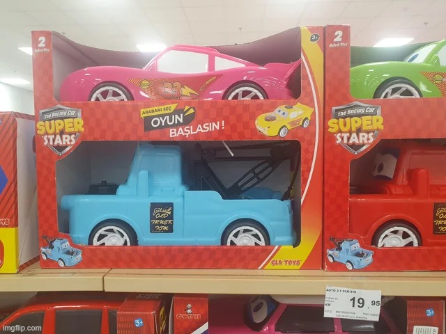 This fake Lightning mcqueen and M8er [FOR 19.95 KM] | image tagged in off brand,memes,funny | made w/ Imgflip meme maker