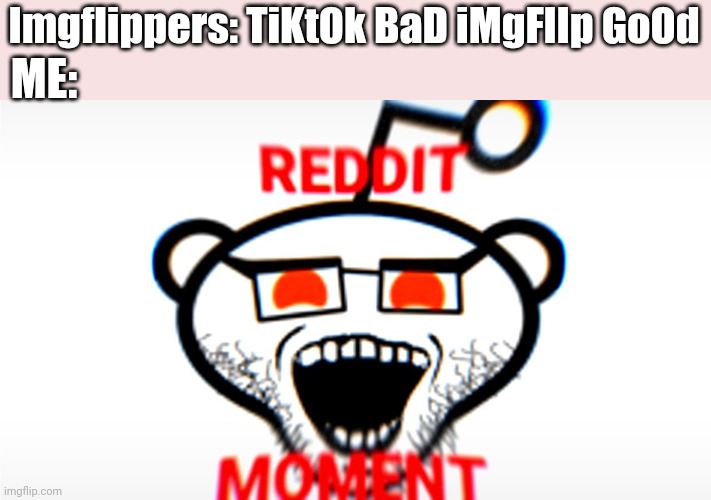 Imgflip moment in this case | Imgflippers: TiKtOk BaD iMgFlIp GoOd; ME: | image tagged in reddit moment,imgflip moment,tiktok | made w/ Imgflip meme maker