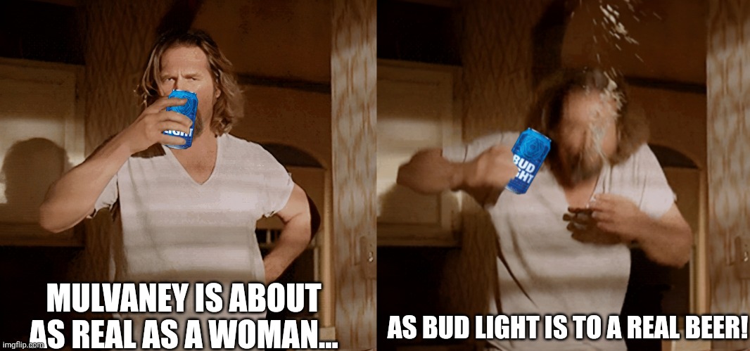 AS BUD LIGHT IS TO A REAL BEER! MULVANEY IS ABOUT AS REAL AS A WOMAN... | made w/ Imgflip meme maker