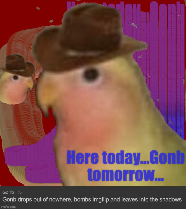 Here today...Gonb tomorrow... | image tagged in gonb sticker,gonb lore | made w/ Imgflip meme maker