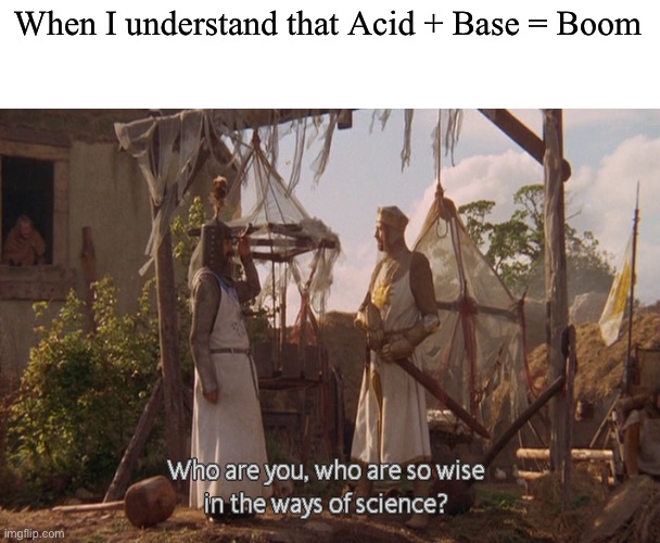 2Yr Old Me | When I understand that Acid + Base = Boom | image tagged in who are you so wise in the ways of science | made w/ Imgflip meme maker