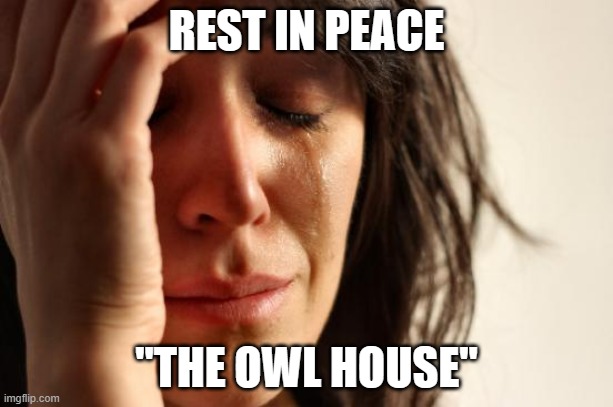 You never know, they might reboot it in the future just like they're doing with "Phineas and Ferb". | REST IN PEACE; "THE OWL HOUSE" | image tagged in memes,first world problems,the owl house,toh,disney,so yeah | made w/ Imgflip meme maker