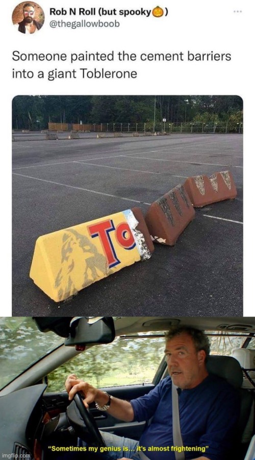 Barriers | image tagged in sometimes my genius its almost frightening,barriers,concrete,genius,chocolate,toblerone | made w/ Imgflip meme maker