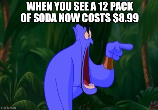 Soda Is Now $8.99 | WHEN YOU SEE A 12 PACK OF SODA NOW COSTS $8.99 | image tagged in jaw dropping,soda,money,omg,inflation | made w/ Imgflip meme maker
