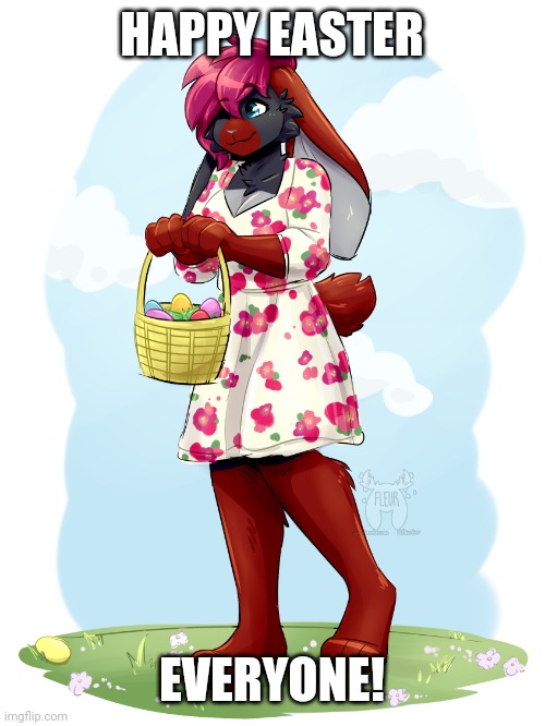 Art by Fleurfurr | HAPPY EASTER; EVERYONE! | image tagged in furry,easter | made w/ Imgflip meme maker