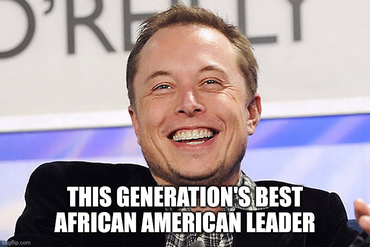 Elon musk | THIS GENERATION'S BEST AFRICAN AMERICAN LEADER | image tagged in elon musk | made w/ Imgflip meme maker