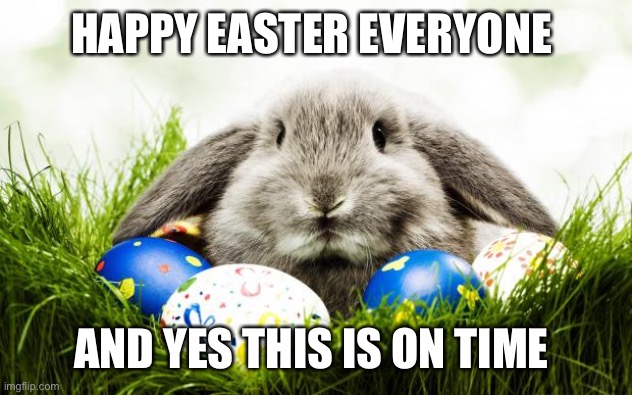 Easter bunny | HAPPY EASTER EVERYONE; AND YES THIS IS ON TIME | image tagged in easter bunny | made w/ Imgflip meme maker