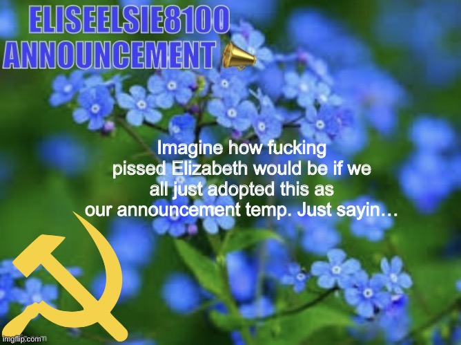 Elizabeth won’t shut up about antisemitism so I won’t shut up ab | Imagine how fuсking pissed Elizabeth would be if we all just adopted this as our announcement temp. Just sayin… | image tagged in elizabeth won t shut up about antisemitism so i won t shut up ab | made w/ Imgflip meme maker