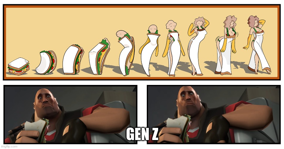 poor heavy doesn't know what going on. | GEN Z | image tagged in sandwich,tf2 heavy | made w/ Imgflip meme maker