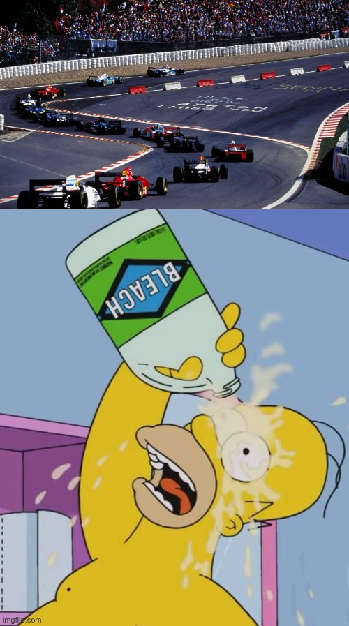 FIA being a bunch of idiots | image tagged in homer with bleach,f1 | made w/ Imgflip meme maker