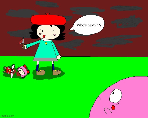 Adeleine becomes a Serial Killer | image tagged in kirby,parody,gore,death,funny,cute | made w/ Imgflip meme maker