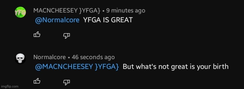 Roasting a YFGA member | image tagged in insult | made w/ Imgflip meme maker