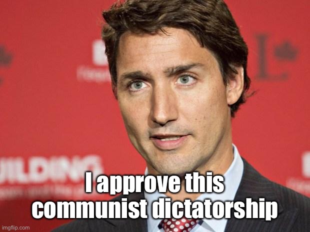 Trudeau | I approve this communist dictatorship | image tagged in trudeau | made w/ Imgflip meme maker