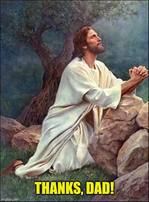 Jesus Praying | THANKS, DAD! | image tagged in jesus praying | made w/ Imgflip meme maker