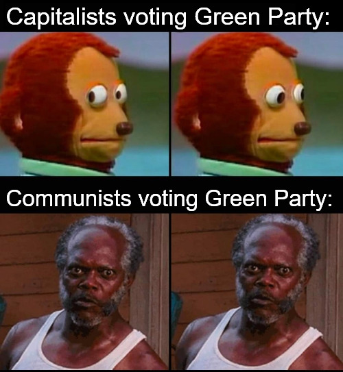 America is an oligarchy, your vote means nothing in the capitalist parties | Capitalists voting Green Party:; Communists voting Green Party: | image tagged in capitalism,communists,politics | made w/ Imgflip meme maker
