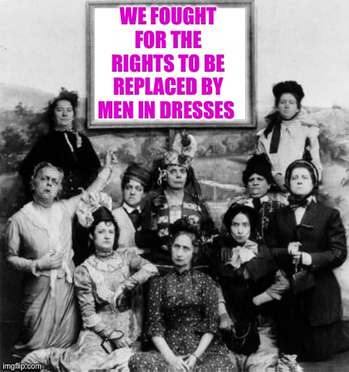 Women | WE FOUGHT FOR THE RIGHTS TO BE REPLACED BY MEN IN DRESSES | image tagged in women | made w/ Imgflip meme maker