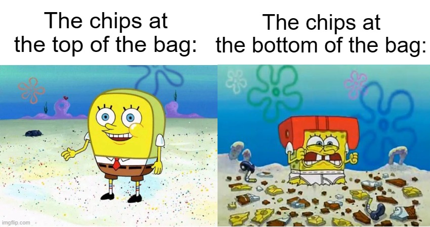We value our "friend-chips," aye? | The chips at the top of the bag:; The chips at the bottom of the bag: | image tagged in memes,chips,spongebob | made w/ Imgflip meme maker
