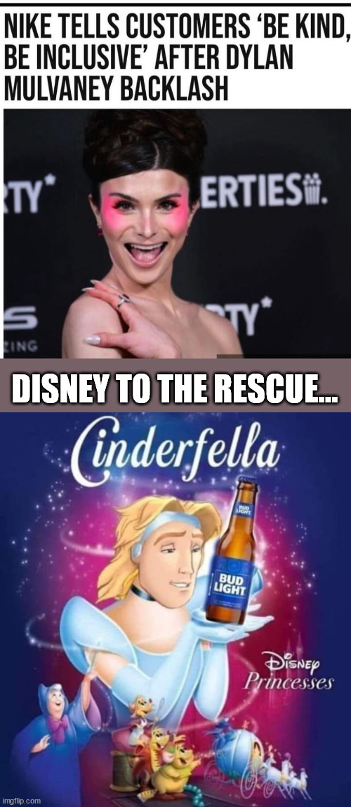 Anheuser Busch lost money... Disney lost money... how much will Nike lose? | DISNEY TO THE RESCUE... | image tagged in woke,broke | made w/ Imgflip meme maker