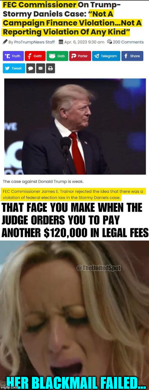 B...but.. the charge got changed to an accounting entry crime... | HER BLACKMAIL FAILED... | image tagged in libtard,trump,witch hunt,failure | made w/ Imgflip meme maker