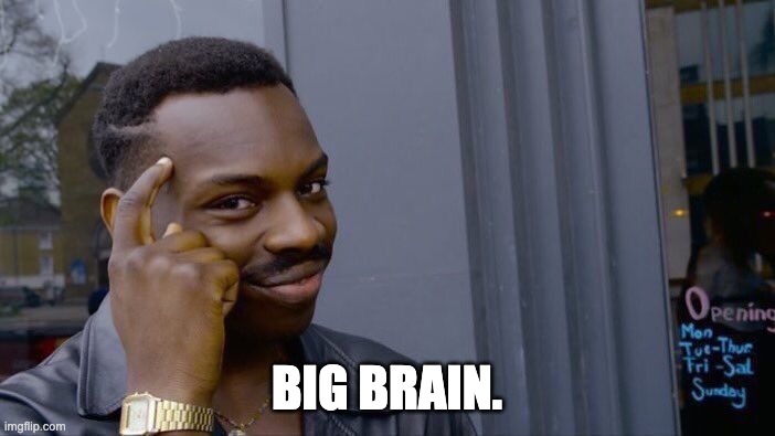 BIG BRAIN. | image tagged in memes,roll safe think about it | made w/ Imgflip meme maker