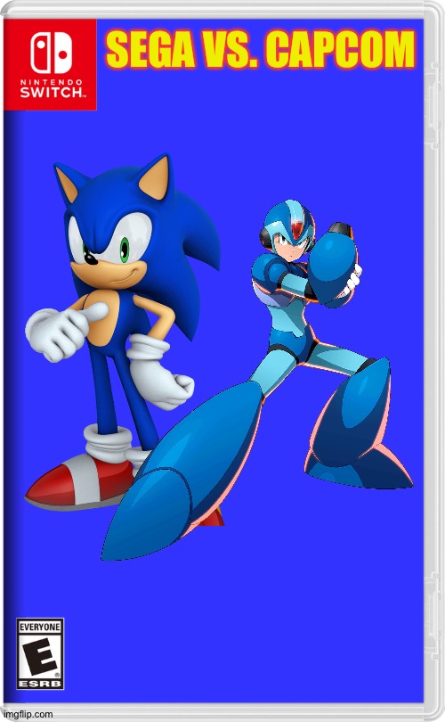 Sega vs. Capcom | SEGA VS. CAPCOM | image tagged in nintendo switch,sonic the hedgehog,megaman,crossover | made w/ Imgflip meme maker