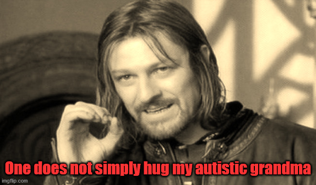 One Does Not Simply Meme | One does not simply hug my autistic grandma | image tagged in memes,one does not simply | made w/ Imgflip meme maker