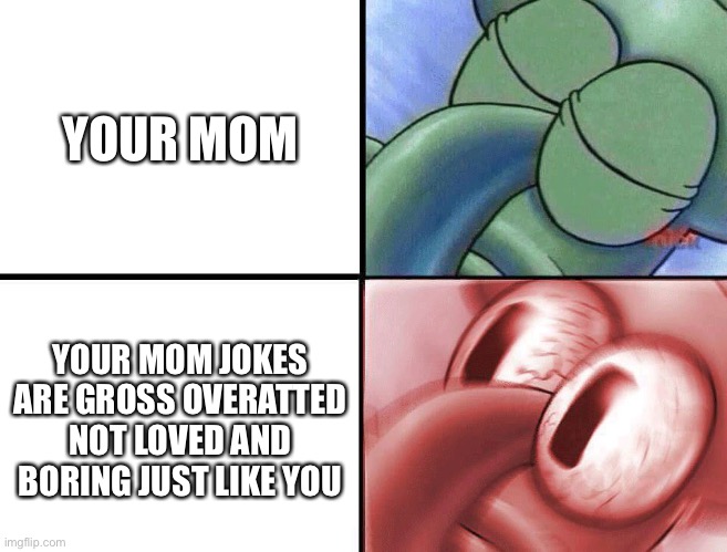 sleeping Squidward | YOUR MOM; YOUR MOM JOKES ARE GROSS OVERATTED NOT LOVED AND BORING JUST LIKE YOU | image tagged in sleeping squidward | made w/ Imgflip meme maker