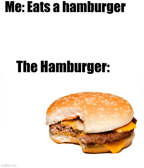 Relate | Me: Eats a hamburger; The Hamburger: | image tagged in hamburger,funny,relatable,relatable memes,fun,laugh | made w/ Imgflip meme maker