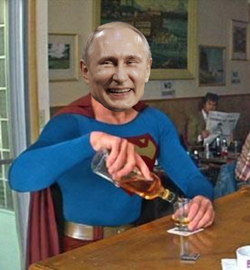 Drunk Superman | image tagged in drunk superman,slavic,putin | made w/ Imgflip meme maker