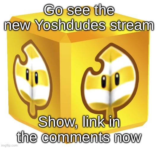 Block | Go see the new Yoshdudes stream; Show, link in the comments now | image tagged in block | made w/ Imgflip meme maker