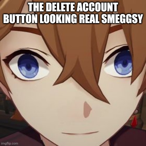 /hj | THE DELETE ACCOUNT BUTTON LOOKING REAL SMEGGSY | image tagged in tartaglia | made w/ Imgflip meme maker