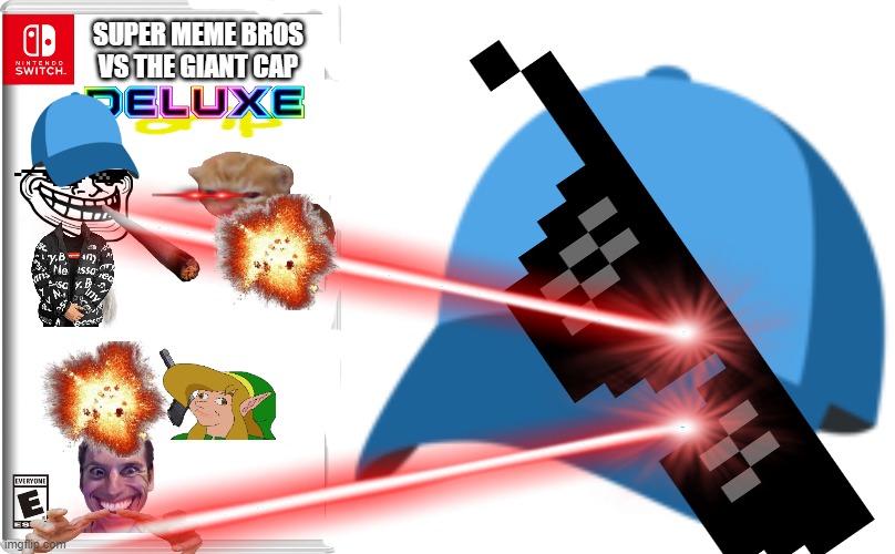 my fav switch game | SUPER MEME BROS VS THE GIANT CAP | image tagged in nintendo switch,cap | made w/ Imgflip meme maker