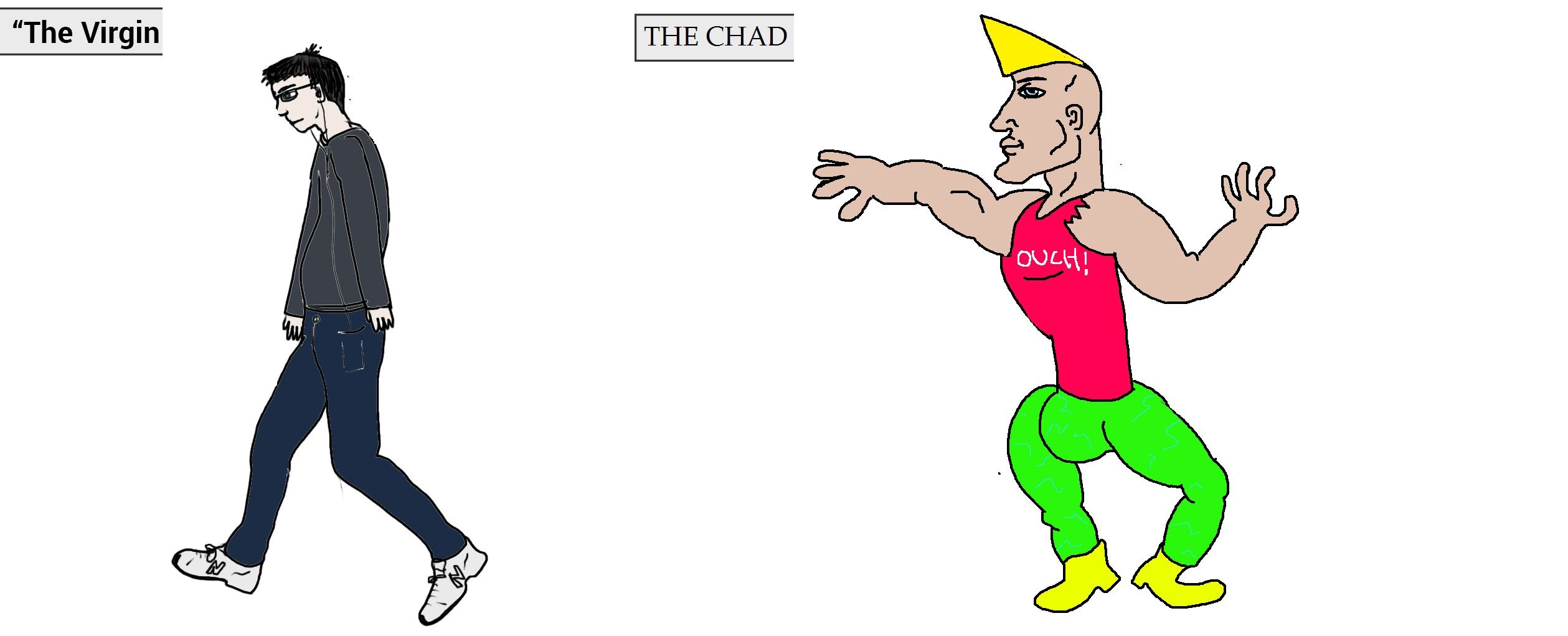 High Quality The virgin vs. the chad fixed textboxes Blank Meme Template