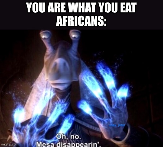 dark | YOU ARE WHAT YOU EAT
AFRICANS: | image tagged in mesa disapearing | made w/ Imgflip meme maker