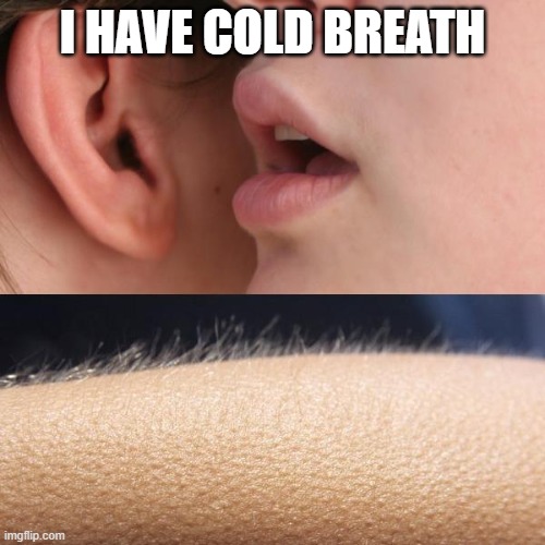 free Potjevleesch | I HAVE COLD BREATH | image tagged in whisper and goosebumps | made w/ Imgflip meme maker