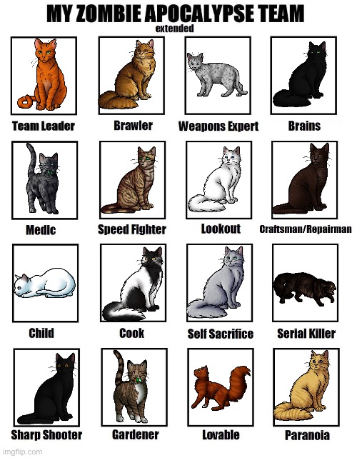Warrior Cats Edition | image tagged in my zombie apocalypse team | made w/ Imgflip meme maker