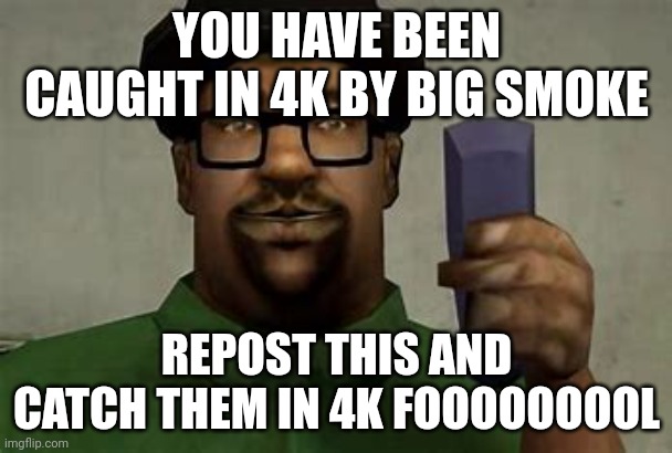 YOU HAVE BEEN CAUGHT IN 4K BY BIG SMOKE; REPOST THIS AND CATCH THEM IN 4K FOOOOOOOOL | made w/ Imgflip meme maker