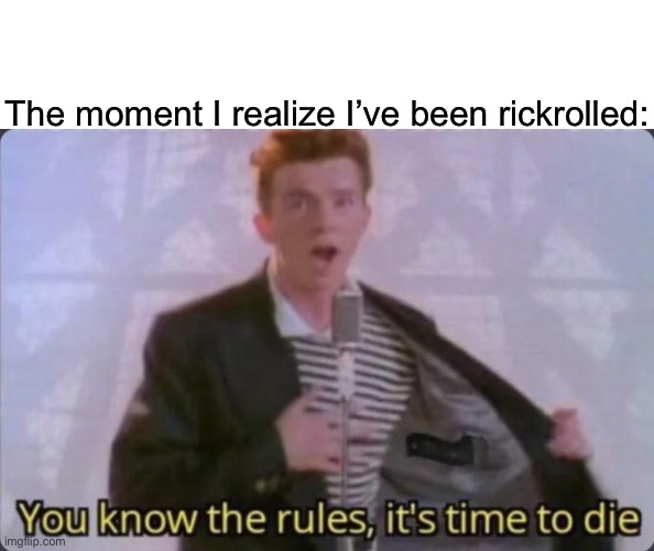The moment I realize I’ve been rickrolled: | image tagged in you know the rules it's time to die | made w/ Imgflip meme maker