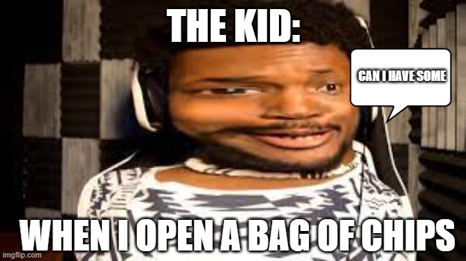 true or false | THE KID:; CAN I HAVE SOME; WHEN I OPEN A BAG OF CHIPS | image tagged in funny memes | made w/ Imgflip meme maker