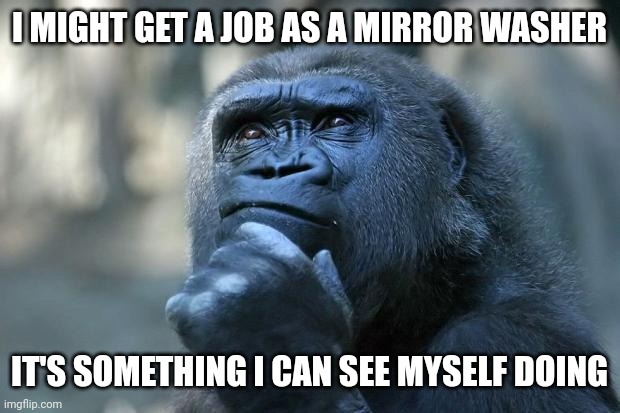 Mirrors | I MIGHT GET A JOB AS A MIRROR WASHER; IT'S SOMETHING I CAN SEE MYSELF DOING | image tagged in deep thoughts,mirrors,mirror | made w/ Imgflip meme maker
