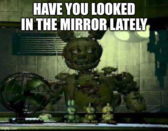 Fnaf be like | HAVE YOU LOOKED IN THE MIRROR LATELY | image tagged in fnaf springtrap in window | made w/ Imgflip meme maker