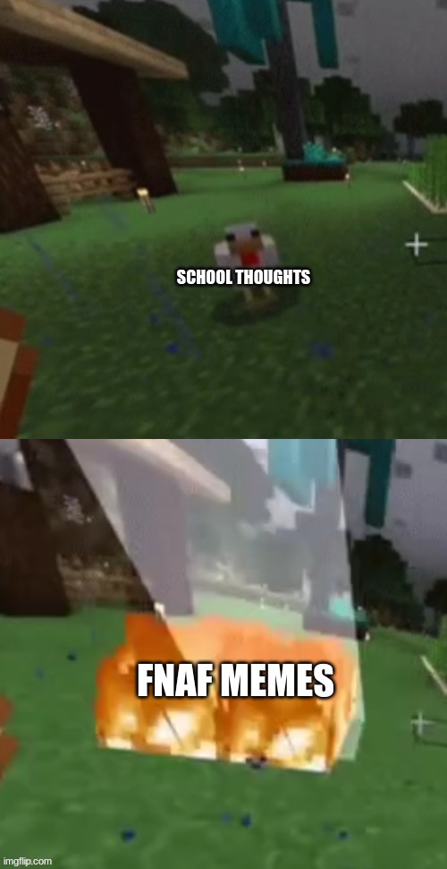 Spring Break | SCHOOL THOUGHTS; FNAF MEMES | image tagged in minecraft chicken getting struck by lightning | made w/ Imgflip meme maker